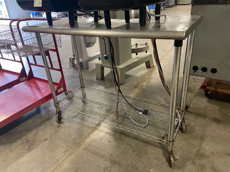 24" x 50" portable stainless table with wire under shelf
