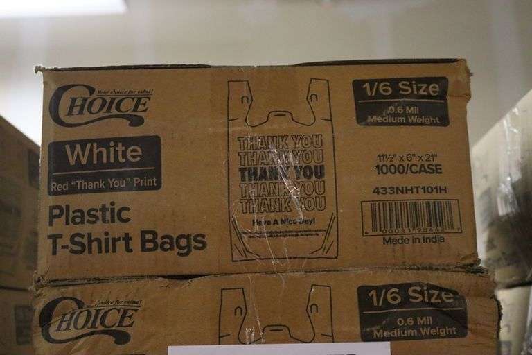 Times 2 - cases of Choice 1/6 size white plastic T-Shirt bags - 11 1/2" x 6" x 21"