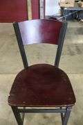 Times 12 - Black metal framed cherry finished wood seat & back bar chairs - wood has some knicks around corners