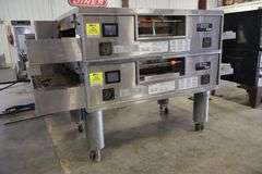Stack of Middleby Marshall WOW PS670G portable gas conveyor pizza ovens with digital controls & 32" wide conveyors