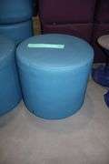All to go - 3 Hon 18" round x 16" tall blue & tan vinyl stools - rougher condition