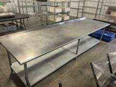 36" x 120" Stainless table with galvanized undershelf & 1" backsplash