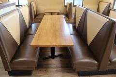 Times 6 - 4 passenger, brown and tan vinyl padded backs and seats booth openings only
