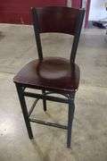 Times 12 - Black metal framed cherry finished wood seat & back bar chairs - wood has some knicks around corners