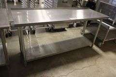 24" x 72" Stainless table with galvanized under shelf & 1" backsplash