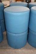 Times 4 - Hon 18" round x 16" tall blue vinyl stools - showing some stains - buyer to view