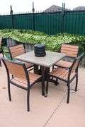 Patio set - 36" x 36" Grosfilex patio table with 4 chairs and umbrella and weights