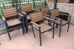 Large lot to go - 30" x 30" table - 15 broken chairs as is - 42" round table - as is umbrellas