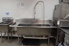 30" x 72" stainless left hand soil table with drain drops