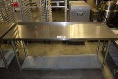 24" x 72" Stainless table with galvanized under shelf & 1" backsplash
