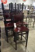 Times 11 - Black metal framed cherry finished wood seat & back bar chairs - wood has some knicks around corners