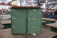 24" x 60" Table with 6 bay locker metal base cabinet & One Way grinding jig