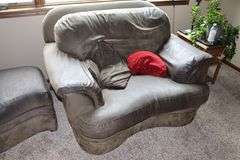 90" couch with matching chair & foot stool