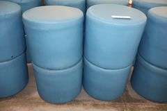 Times 4 - Hon 18" round x 16" tall blue vinyl stools - showing some stains - buyer to view