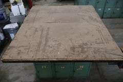 54" x 64" x 2" Thick shop table with 12 bay locker metal base cabinet - with Wilton 7" undermount vise