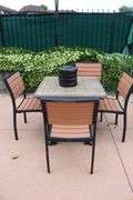 Patio set - 36" x 36" Grosfilex patio table with 4 chairs and umbrella and weights