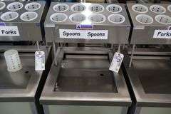 Atlas Metal 20" portable stainless tray cart with silverware dispenser