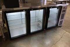 79" Spartan SSGBB-79-SL glass 3 door back bar bottle cooler with stainless top - AS IS - not cooling