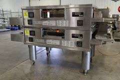 Stack of Middleby Marshall WOW PS670G portable gas conveyor pizza ovens with digital controls & 32" wide conveyors