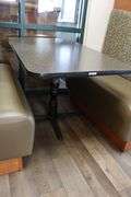 Times 3 - solid oak framed 4 passenger booth openings with vinyl padded backs and seats with single pedestal tables