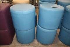 Times 4 - Hon 18" round x 16" tall blue vinyl stools - showing some stains - buyer to view