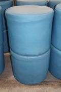 Times 4 - Hon 18" round x 16" tall blue vinyl stools - showing some stains - buyer to view
