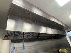 Complete Hood System - Accurex 54" x 17' stainless digital controlled exhaust hood system with wet fire suppression, 2 exhaust fans - heated return air fan - Buyer to remove all units - seller with cap holes in the roof - This is a fabulous, high dollar hood system - hood is a two piece unit bolted together - Installed in 2022/2023 time frame - WOW