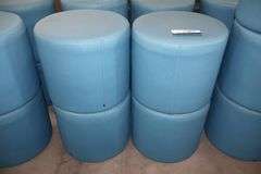 Times 4 - Hon 18" round x 16" tall blue vinyl stools - showing some stains - buyer to view
