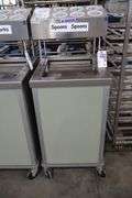 Atlas Metal 20" portable stainless tray cart with silverware dispenser
