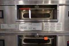 Stack of Middleby Marshall WOW PS670G portable gas conveyor pizza ovens with digital controls & 32" wide conveyors