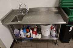 24" x 54" stainless table with 1 bin sink with 3 sided 4" back splash