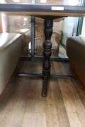Times 3 - solid oak framed 4 passenger booth openings with vinyl padded backs and seats with single pedestal tables