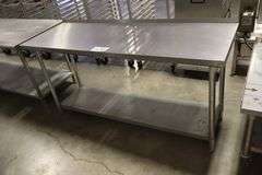 24" x 72" Stainless table with galvanized under shelf & 1" backsplash