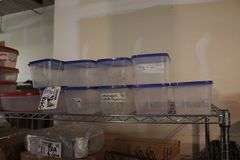 Top shelf - Tupperware and plastic containers with lids