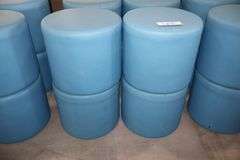 Times 4 - Hon 18" round x 16" tall blue vinyl stools - showing some stains - buyer to view