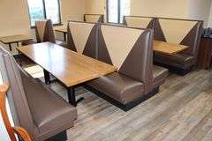 Times 6 - 4 passenger, brown and tan vinyl padded backs and seats booth openings only