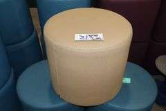 All to go - 3 Hon 18" round x 16" tall blue & tan vinyl stools - rougher condition