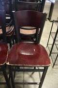 Times 11 - Black metal framed cherry finished wood seat & back bar chairs - wood has some knicks around corners