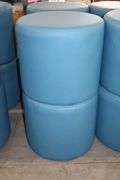 Times 4 - Hon 18" round x 16" tall blue vinyl stools - showing some stains - buyer to view