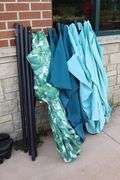 Large lot to go - 30" x 30" table - 15 broken chairs as is - 42" round table - as is umbrellas