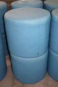 Times 4 - Hon 18" round x 16" tall blue vinyl stools - showing some stains - buyer to view