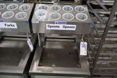 Atlas Metal 20" portable stainless tray cart with silverware dispenser