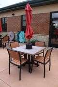 Patio set - 36" x 36" Grosfilex patio table with 4 chairs and umbrella and weights
