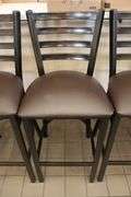 Times 11 - brown metal framed ladder back bar chairs with vinyl padded seats - nice
