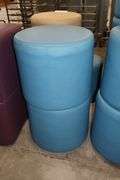 Times 4 - Hon 18" round x 16" tall blue vinyl stools - showing some stains - buyer to view