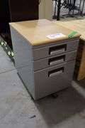 Metal framed 3 drawer portable file cabinet with wood top