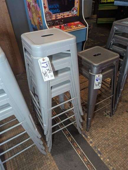 Times 4 - 30" tall grey metal bistro style bar stools - nice