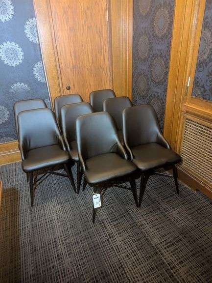 Times 8 - Black metal framed black vinyl padded seat & back conference chairs - nice