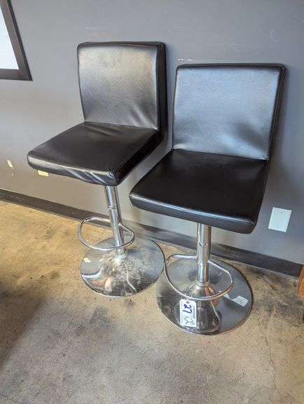 Times 2 - Chrome metal framed black vinyl padded seat & back arcade game chairs - nice