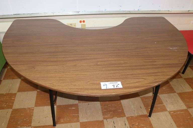 72" wood grain laminate 1/2 moon student/teacher table